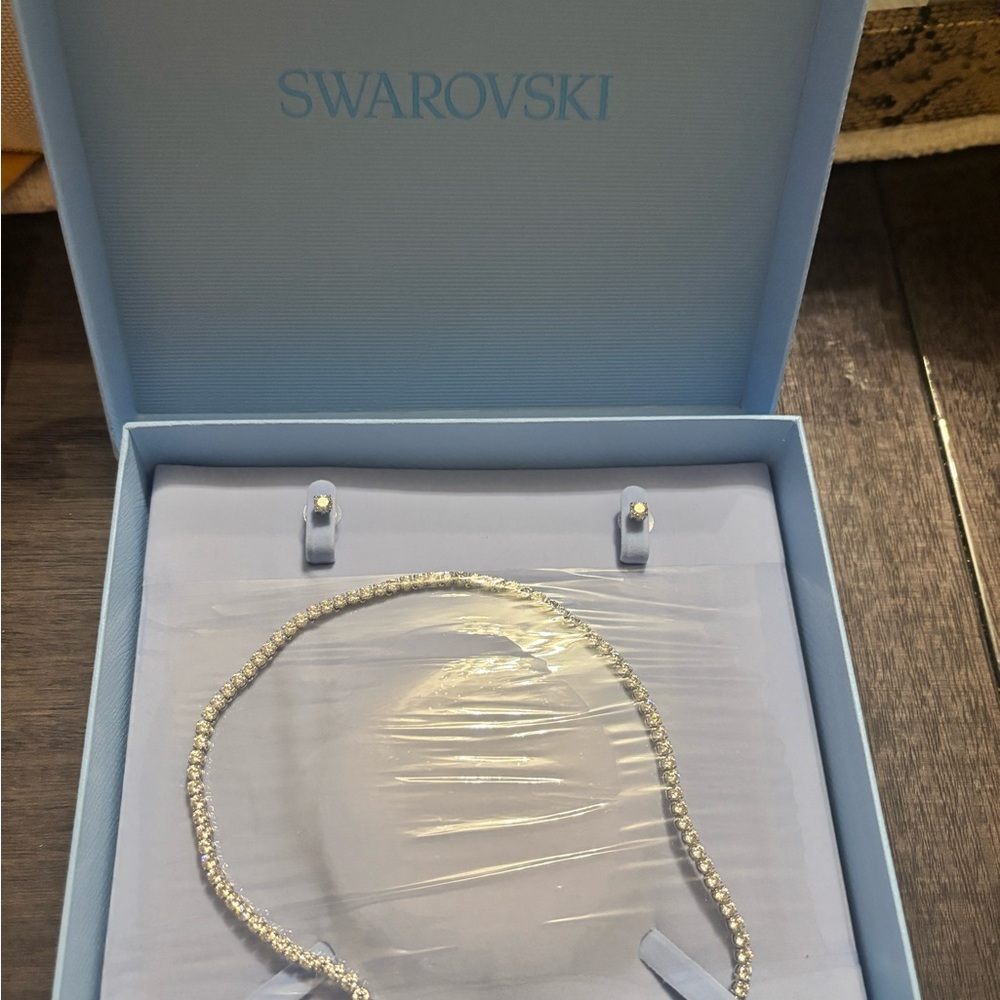 Swarovski Silver-Tone Crystal Tennis Necklace with Stud Earrings - Picture 6 of 6
